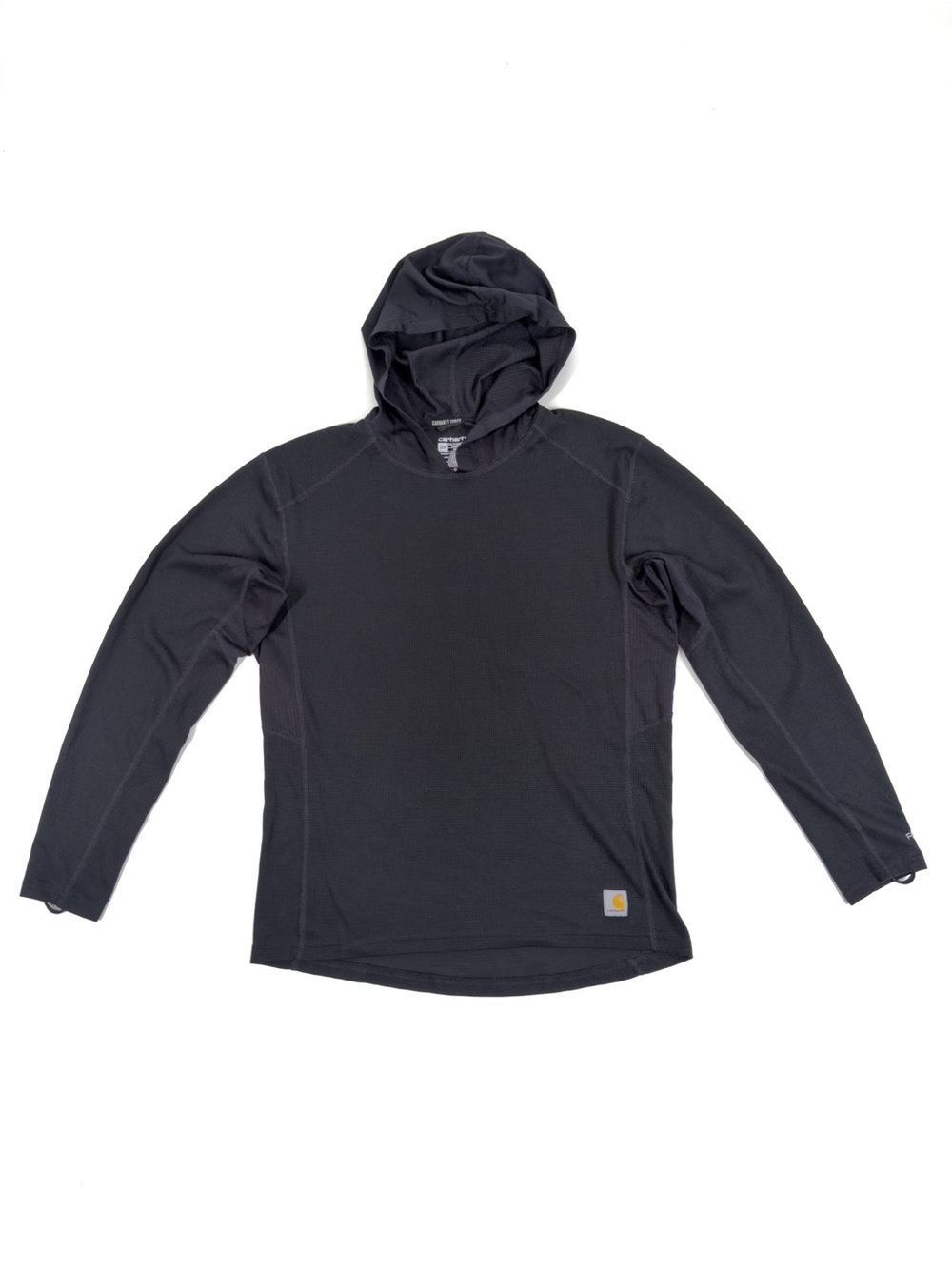 Carhartt Force Midweight Micro Grid Base Layer Hoodie Men’s L Black Thumb Loops